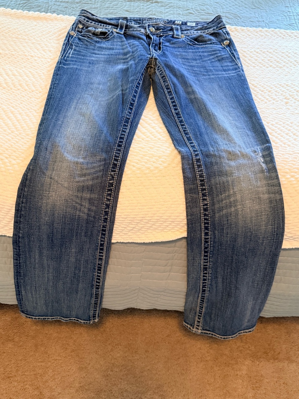 Miss Me Women's Blue Washed Jeans with Elaborate Back Pockets